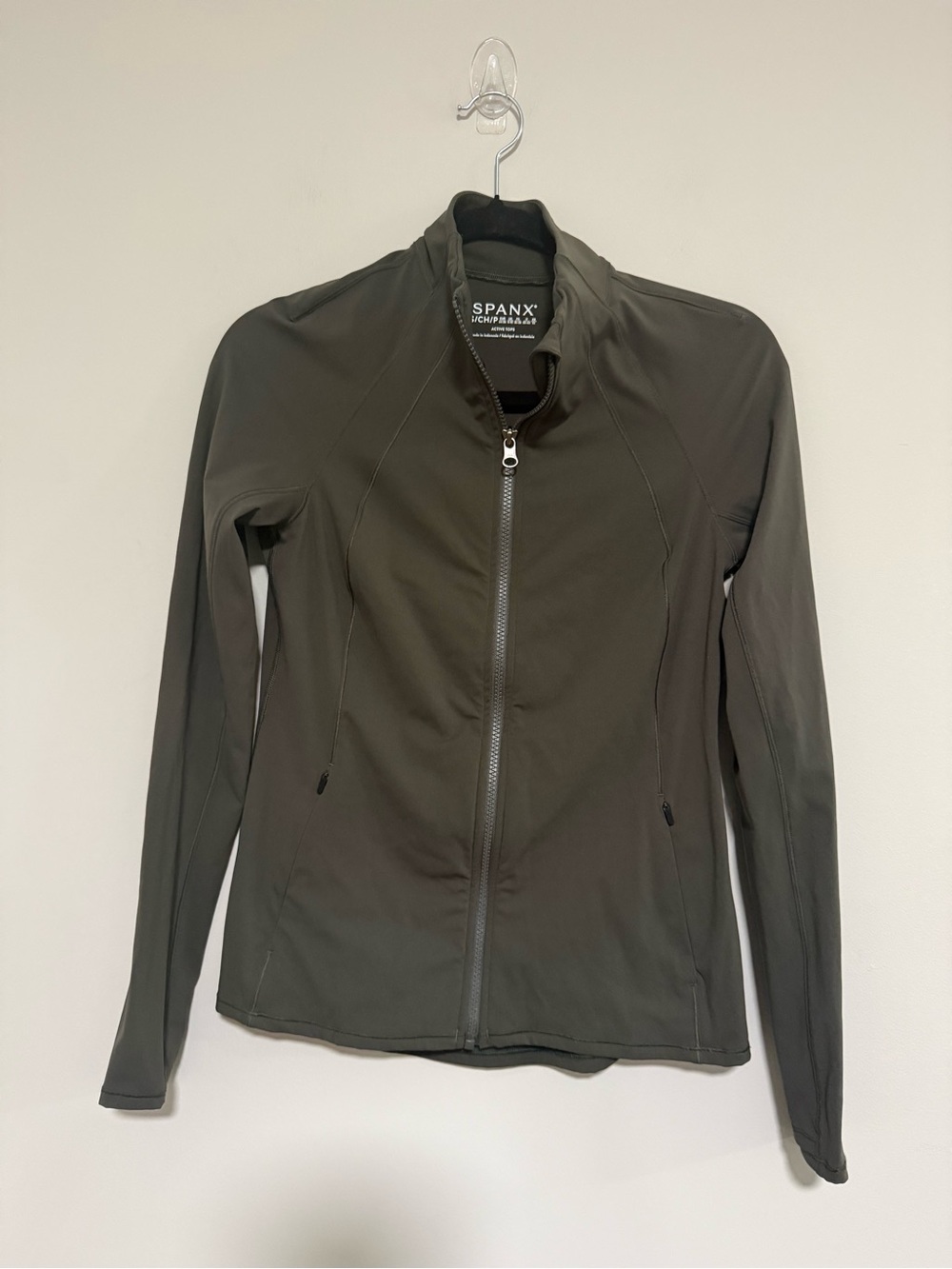 SPANX Olive Green Full-Zip Contour Athletic Jacket Size Small Yoga Workout